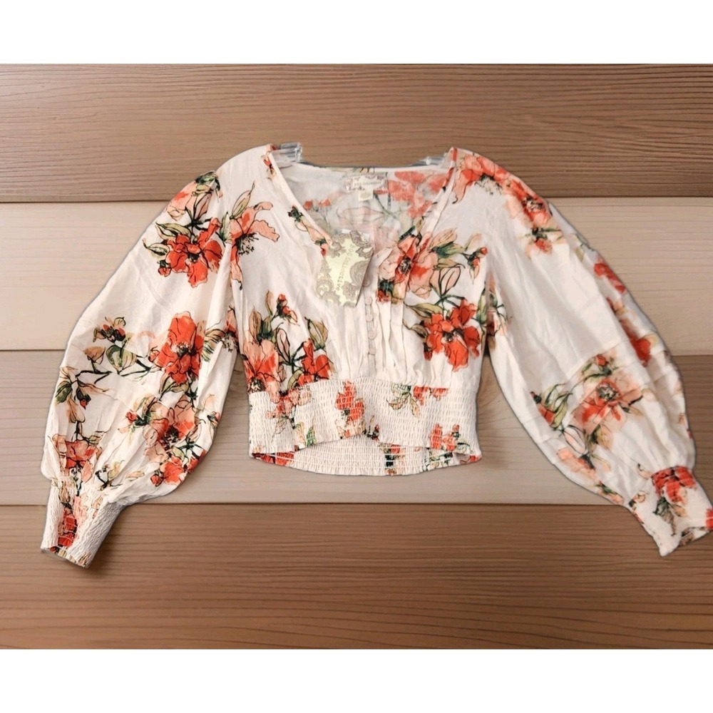 BOG Collective Womens Peasant‎ Blouse Top S Peach Boho Romantic Fairycore Spring